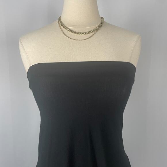 Boho Midi Dress Size Large Black Solid Strapless Tiered Broomstick Fairy Grunge - Picture 3 of 14